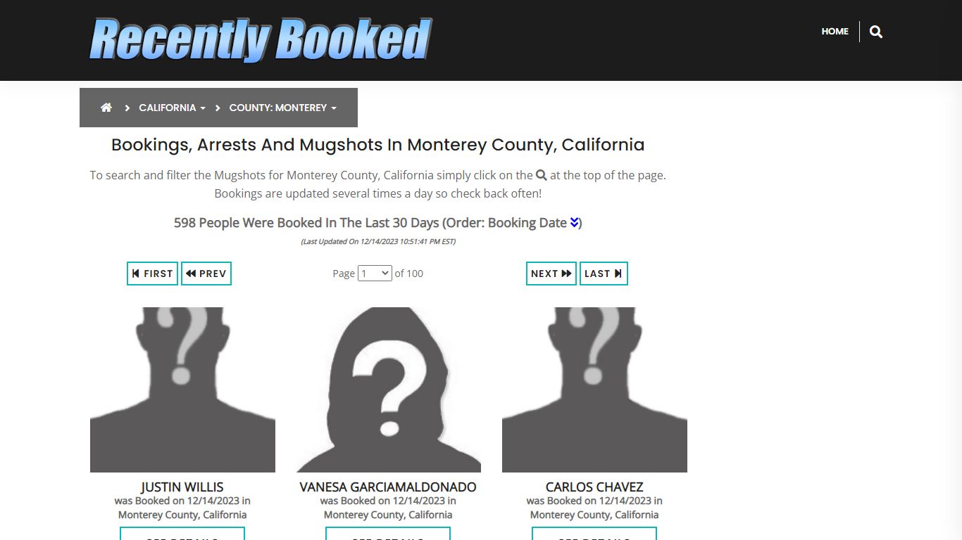 Bookings, Arrests and Mugshots in Monterey County, California